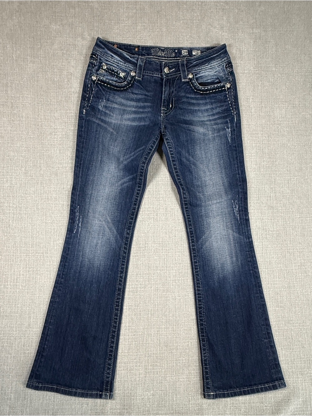 Miss Me Jeans Women’s 29 Boot Cut Dark Wash Rhinestone Flap Pocket Y2K